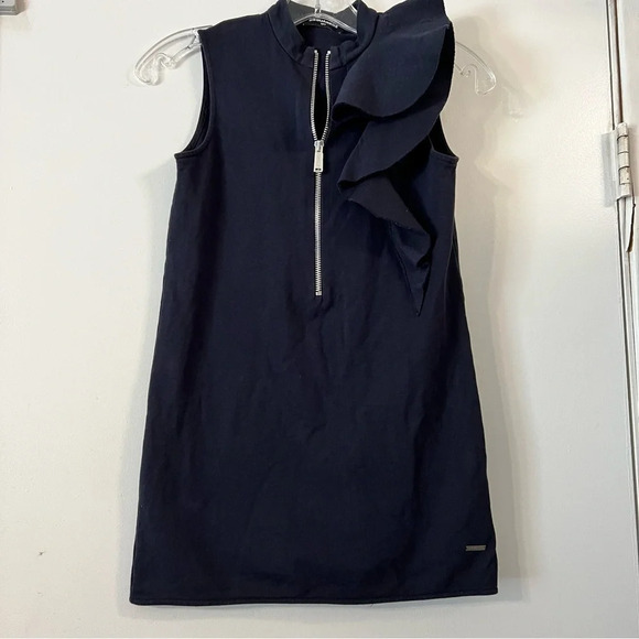 DSQUARED2 Navy Blue Shoulder Ruffle Dress Front Zip Girls 10 Cotton - Picture 1 of 8